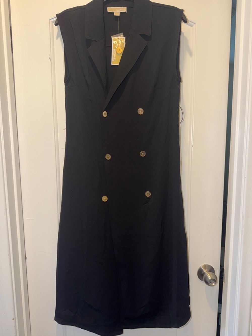 Sleeveless Black Double-Breasted Dress with Gold Buttons